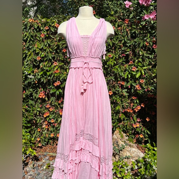 Free people santa maria maxi bohemian dress in pink size large - Picture 7 of 11